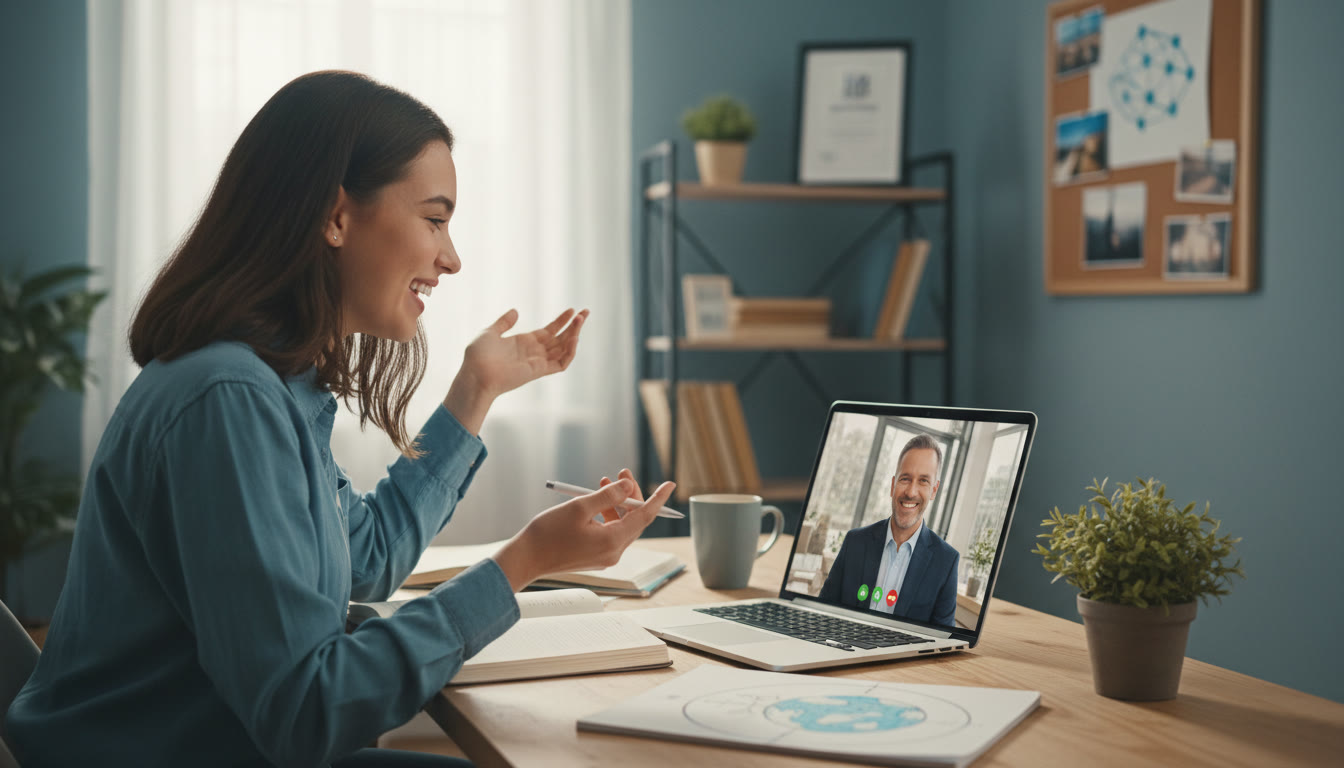 Photo Idea : A student conducting an informational interview over video call with an industry professional