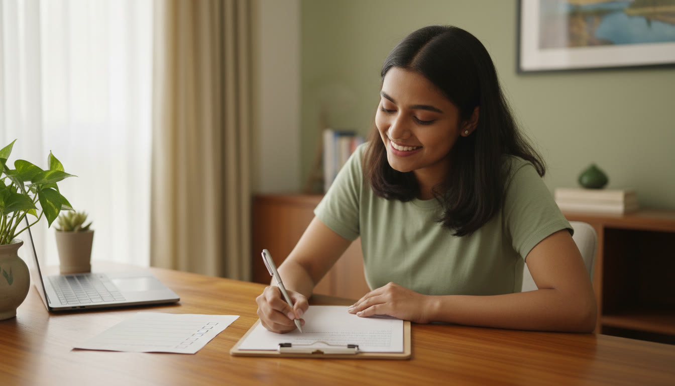 Photo Idea : Student writing in an answer sheet with a simple checklist beside them