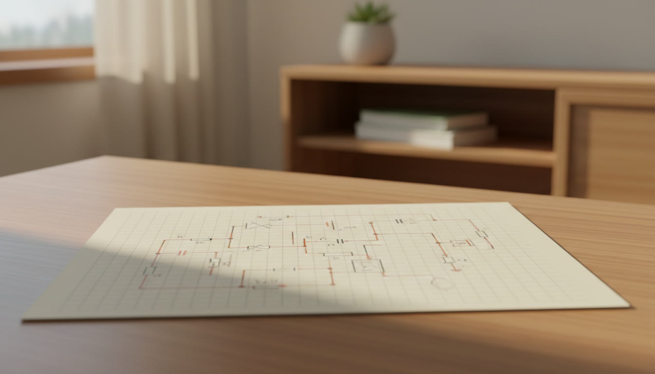 Photo Idea : Close-up of a well-labeled physics diagram (circuit/force diagram/graph) drawn with pencil on ruled paper and annotated neatly.