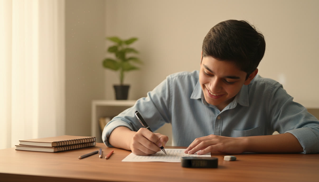 Photo Idea : Close-up of a student filling an OMR sheet under timed conditions
