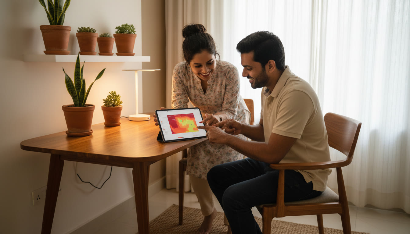 Photo Idea : A student and a tutor reviewing analytics on a tablet, pointing at a performance heatmap