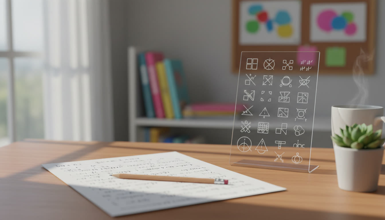Photo Idea : neat exam desk with annotated practice paper, pencil, and a clear table of formulas
