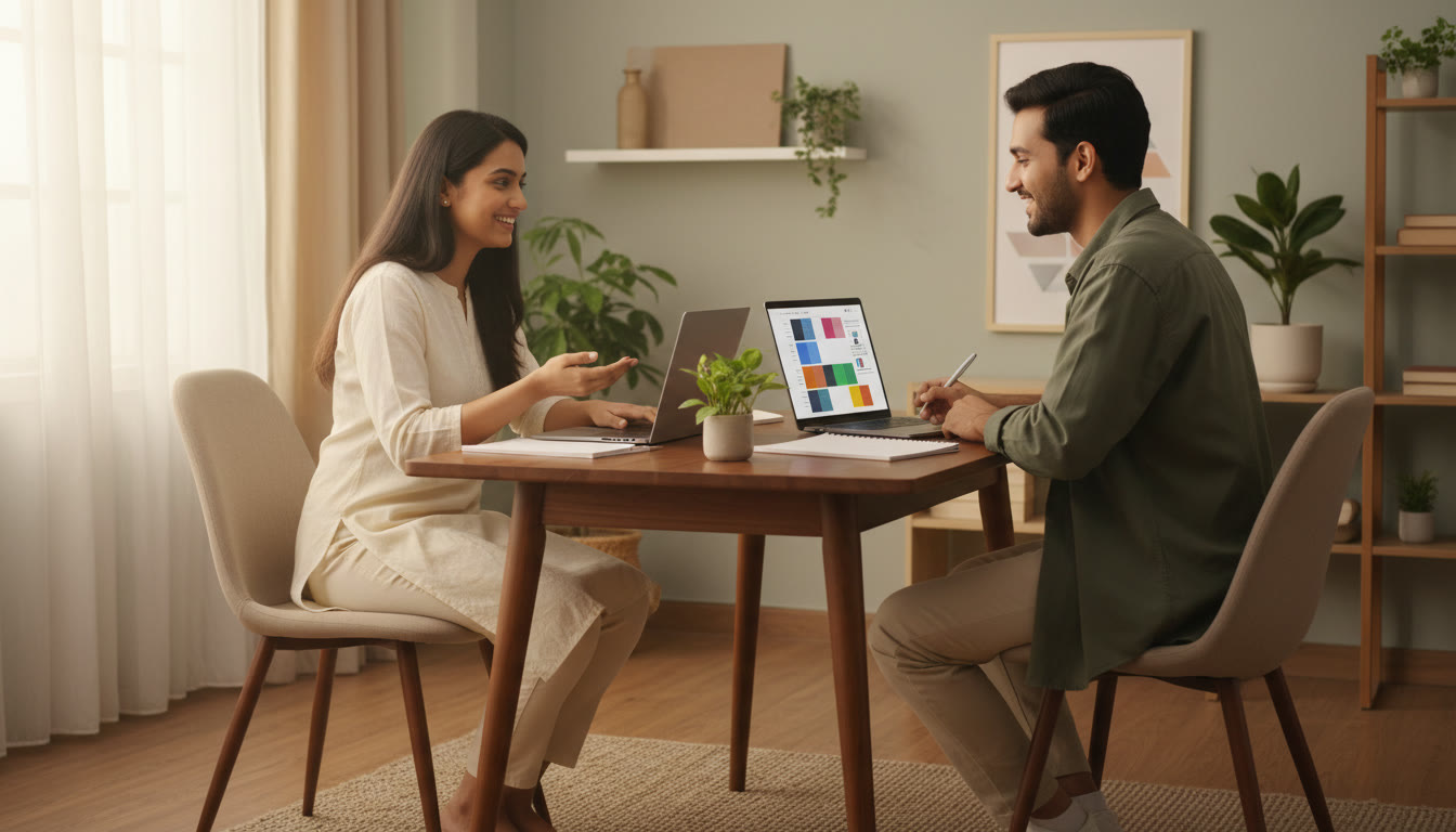 Photo Idea : A tutor conducting a one-on-one online session with a student, study plan visible on the laptop screen