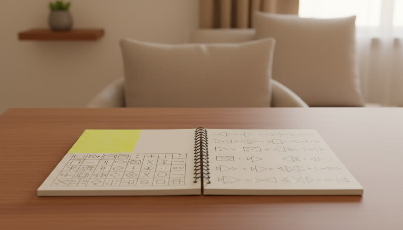 Photo Idea : A notebook page with neatly written one-line problem rules and a highlighted ‘pattern library’ index.
