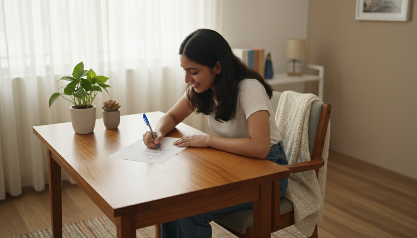 Photo Idea : Student writing an answer on an exam sheet, highlighting a boxed final answer