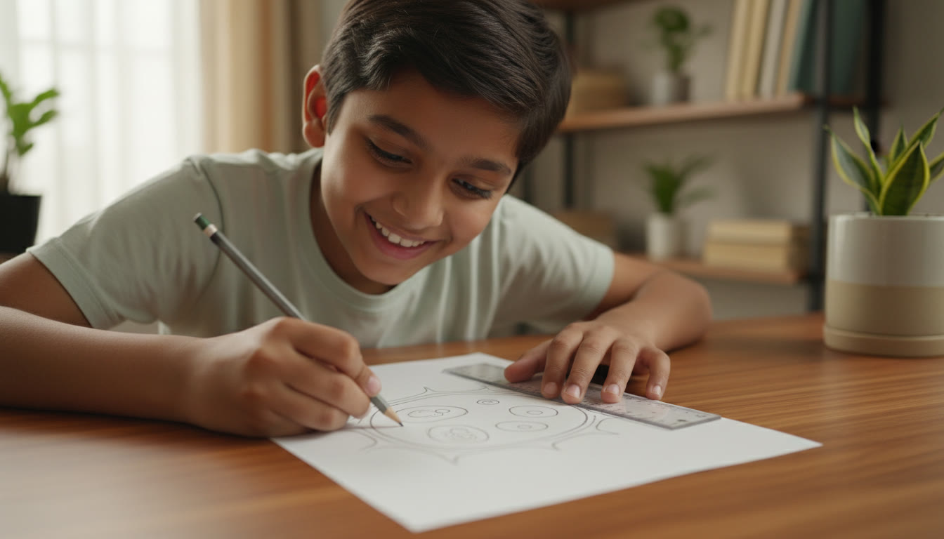 Photo Idea : Close-up of a student drawing a labeled diagram of a plant cell with a pencil and ruler