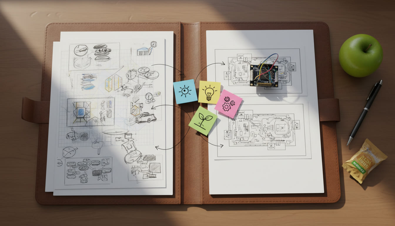 Photo Idea : Overhead shot of a student portfolio folder open with labeled evidence and sticky notes