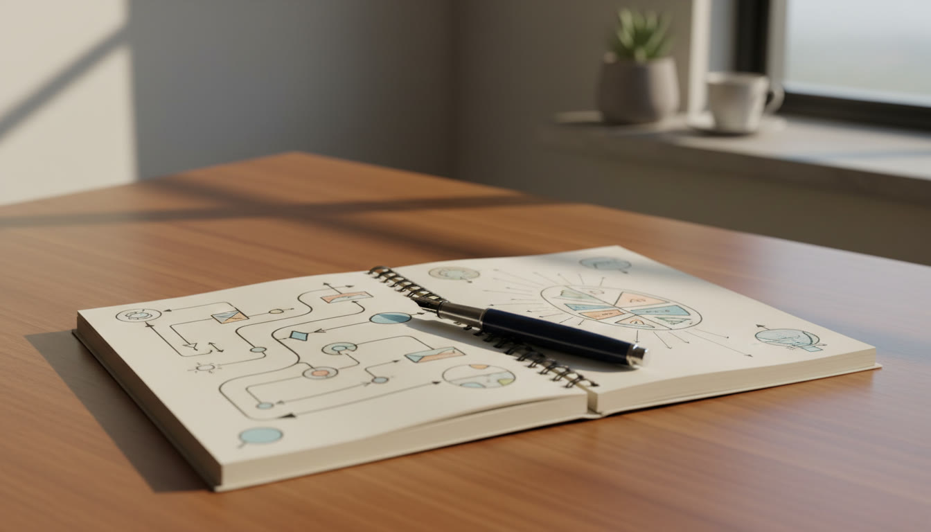 Photo Idea : Close-up of an open practical notebook with neat headings, labeled diagrams and a pen laid across the page.