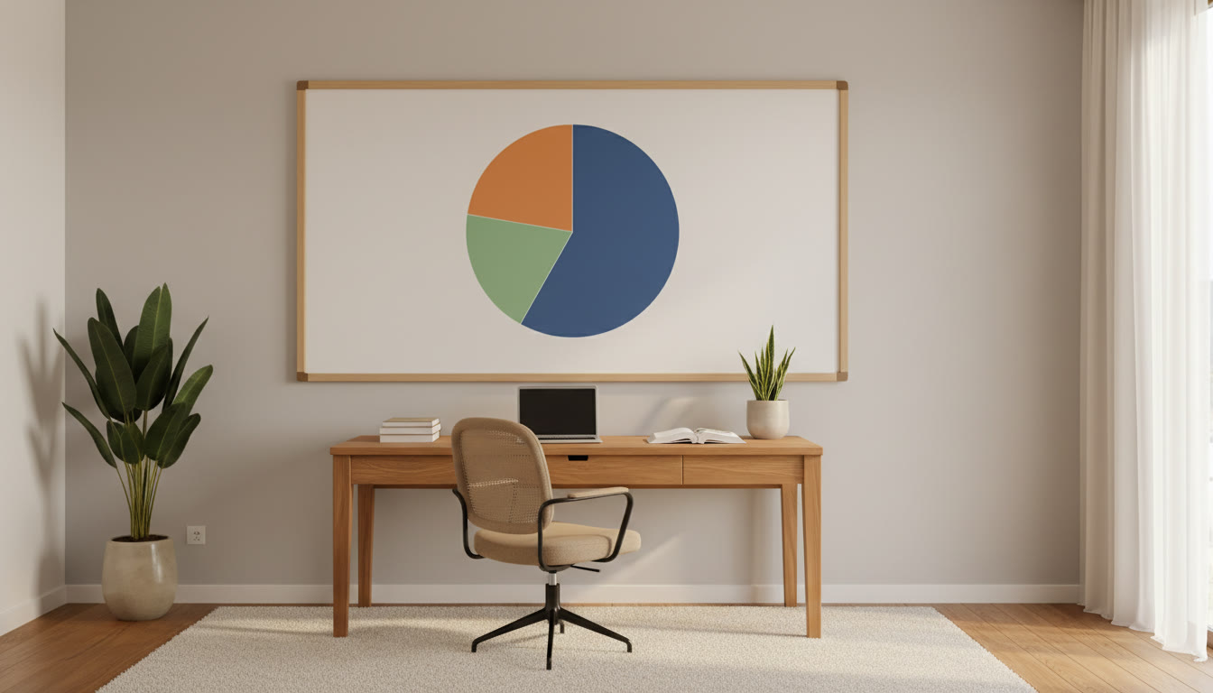 Photo Idea : A whiteboard with a subject-wise pie chart showing marks distribution across Physics, Chemistry and Mathematics