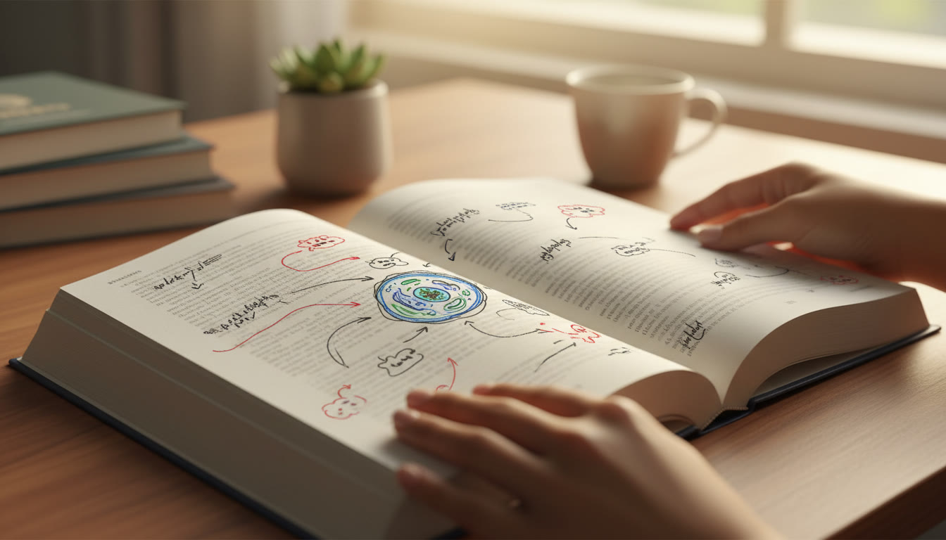 Photo Idea : Close-up of a neatly annotated textbook page with a small hand-drawn diagram and labelled notes
