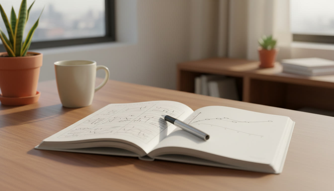 Photo Idea : Open practical notebook showing a neat data table, a plotted graph and a pen beside it