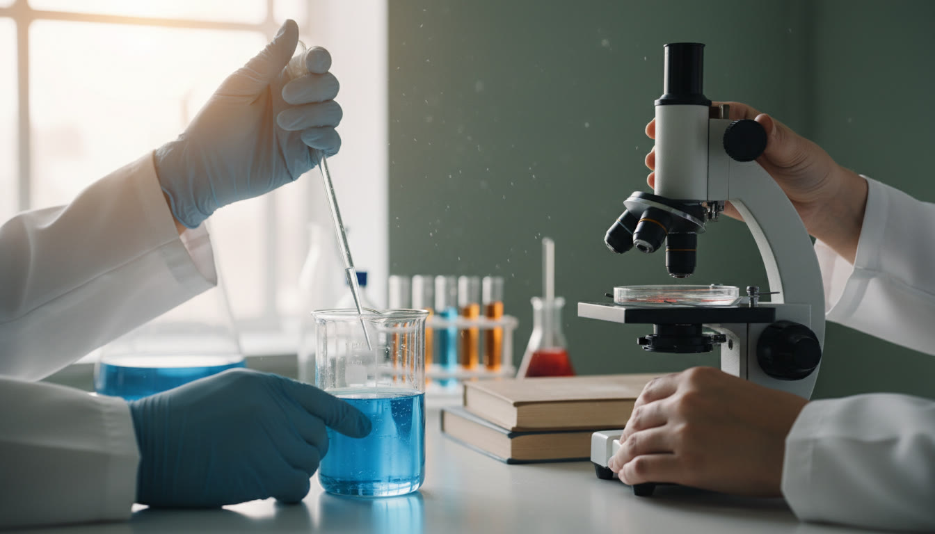 Photo Idea : Close-up of hands adjusting scientific equipment in a school laboratory