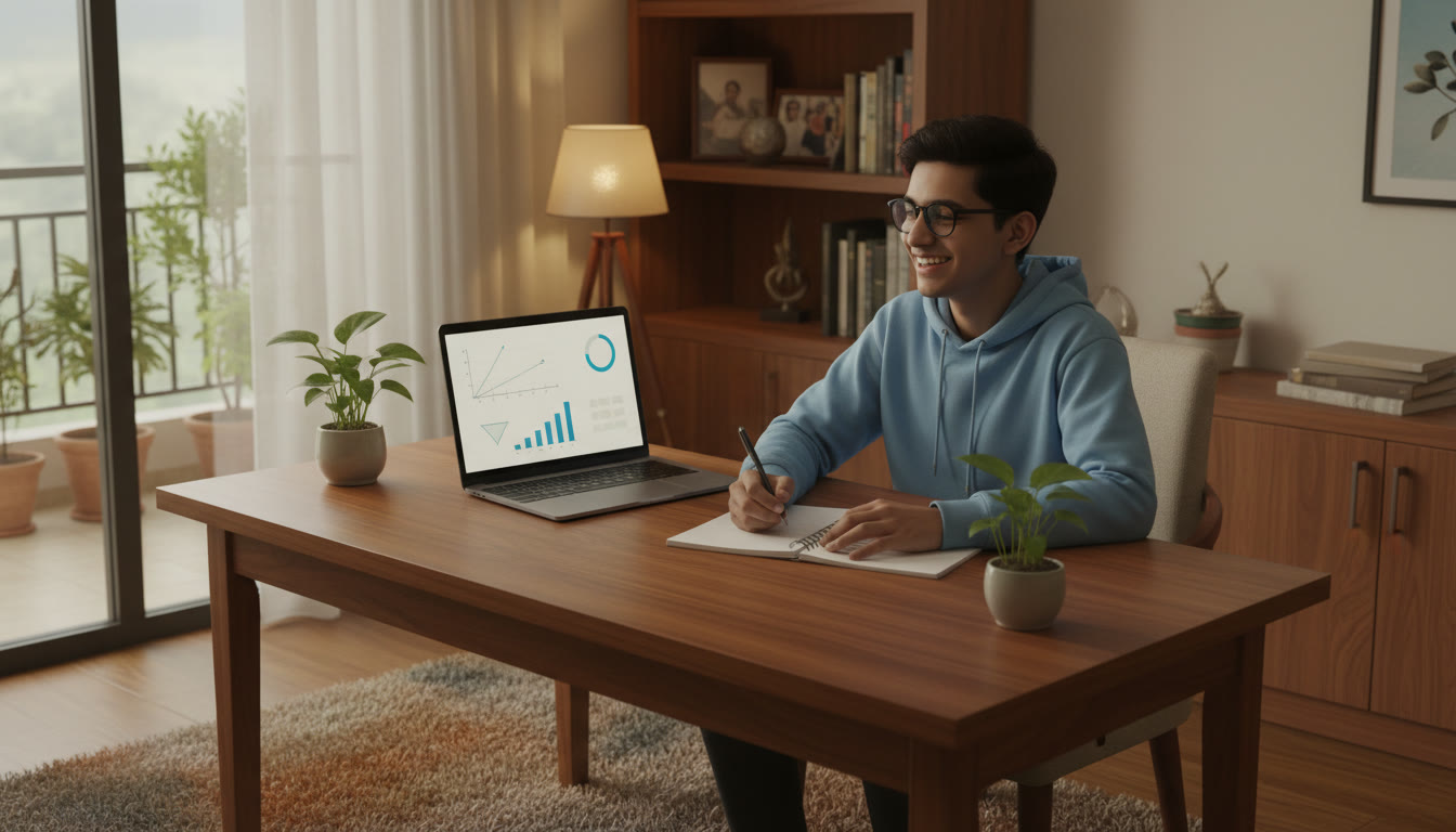 Photo Idea : Student taking a timed full-length physics practice test on a laptop with a visible countdown timer