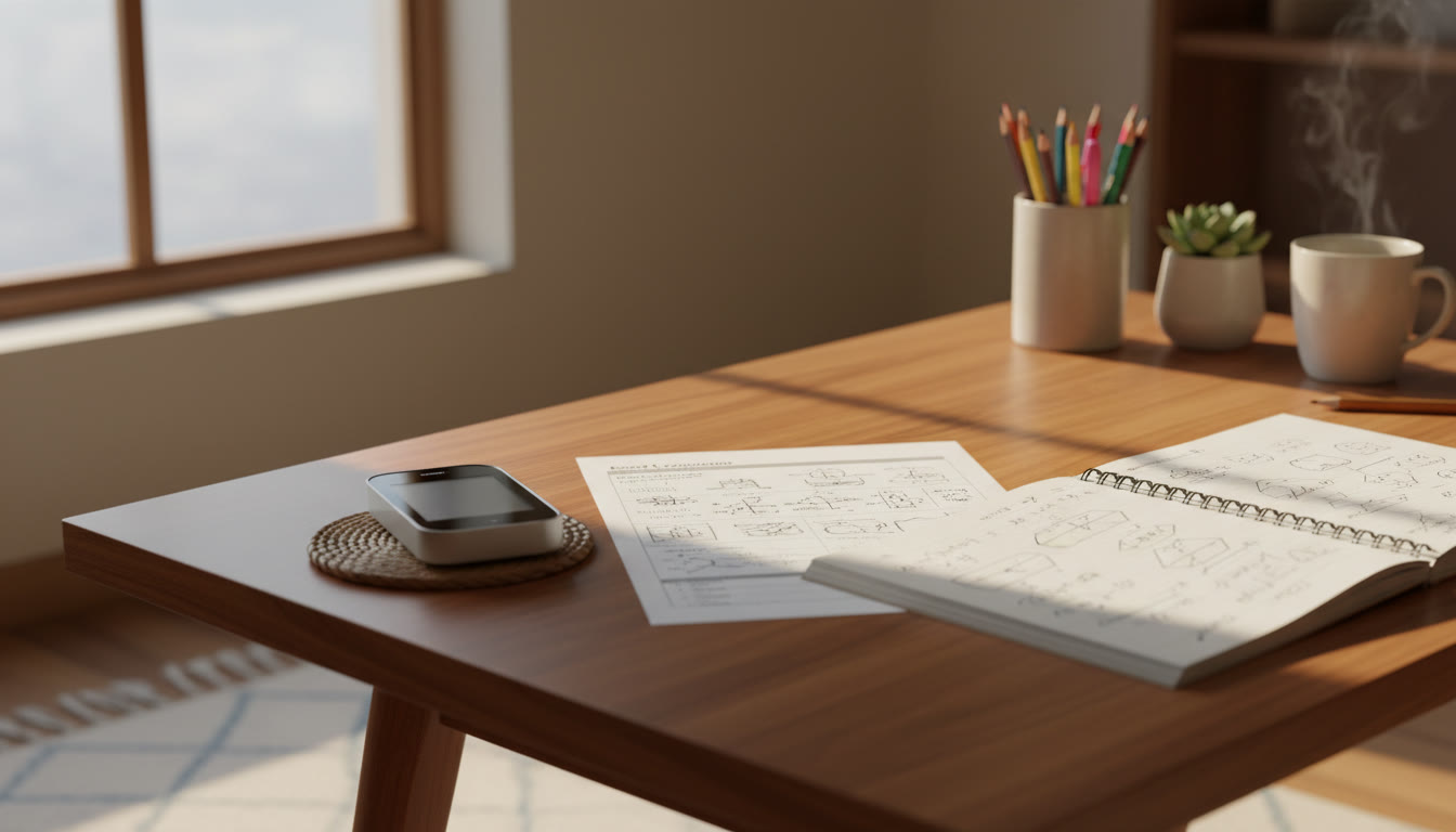 Photo Idea : Close-up of a studentโs desk with a section of a mixed mock paper, a timer, and a notebook with key mistake annotations
