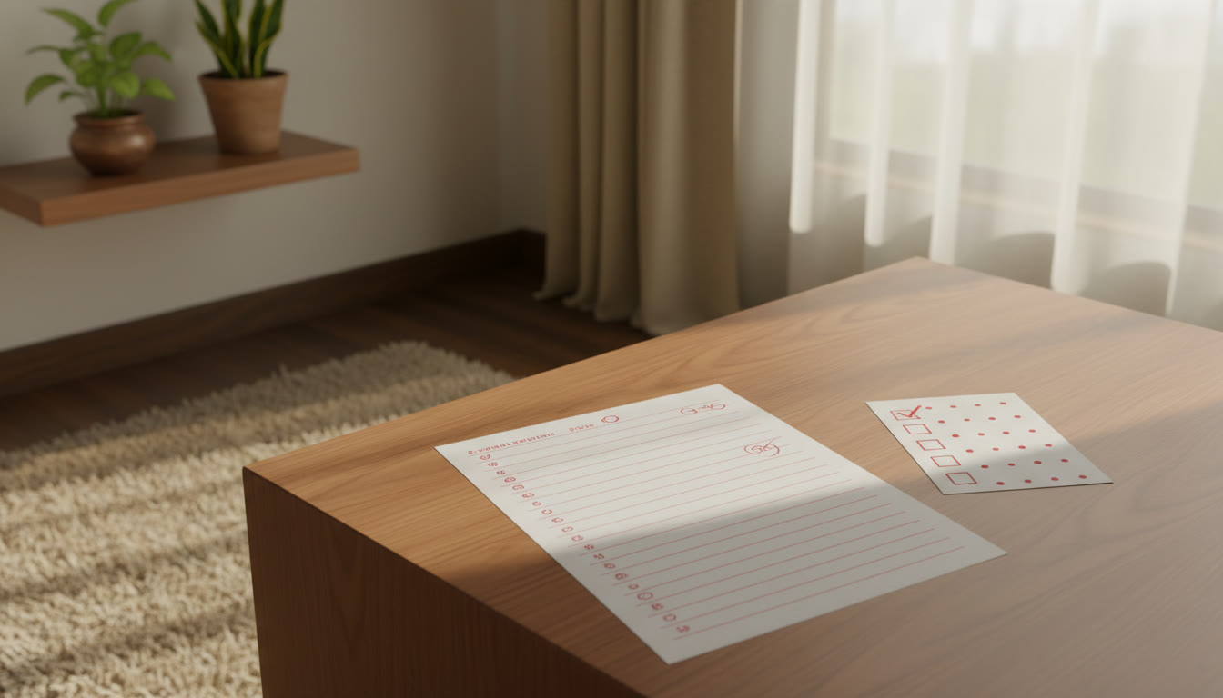 Photo Idea : Neatly annotated answer sheet with red pen corrections and a small checklist of marking points