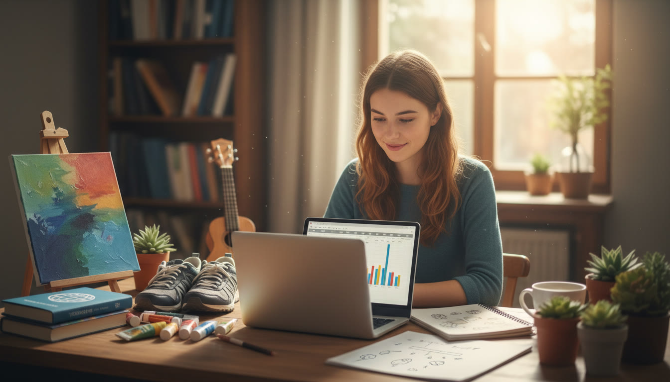 Photo Idea : A quiet student at a desk surrounded by CAS materials and a laptop