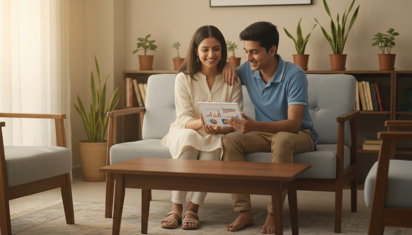 Photo Idea : A tutor sitting beside a student, reviewing mock test analytics on a tablet