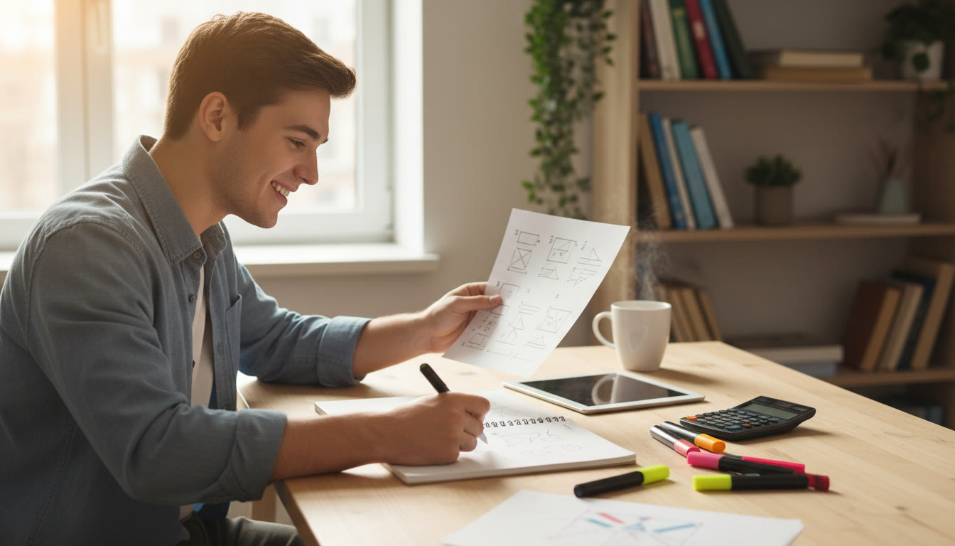 Photo Idea : Student highlighting a printed IB markscheme while taking notes