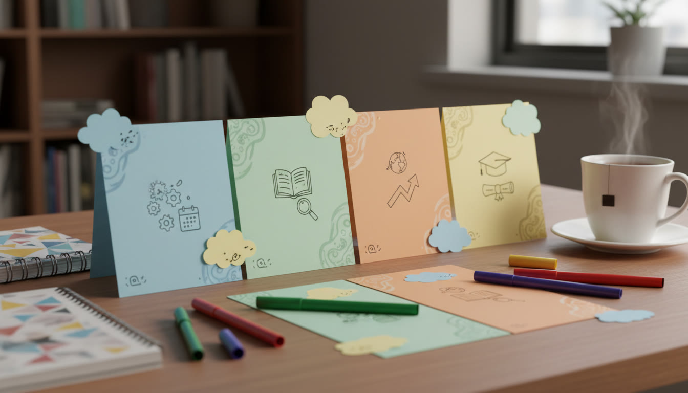 Photo Idea : Close-up of a color-coded application timeline laid out on a desk with pens and sticky notes