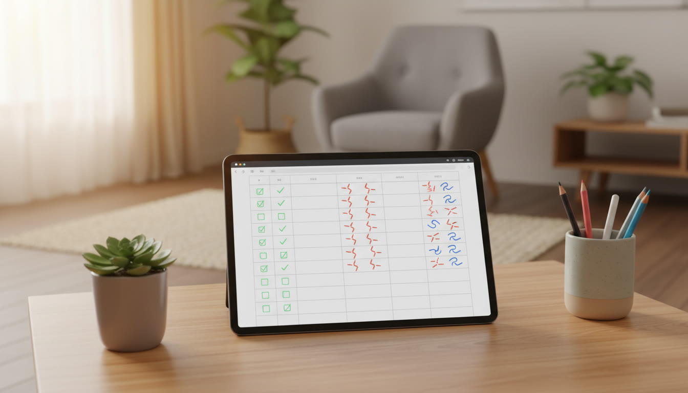 Photo Idea : A close-up of a spreadsheet tracking mistake types and progress ticks