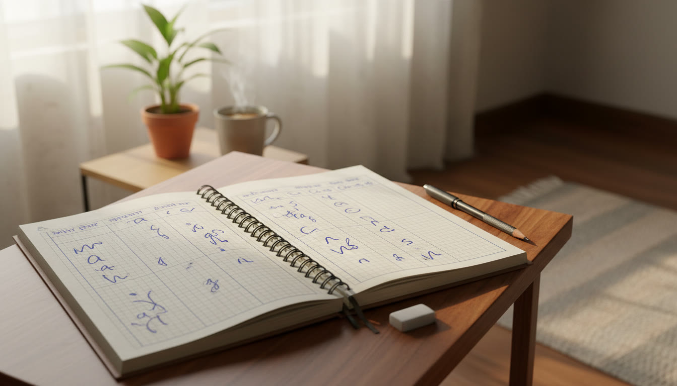 Photo Idea : A neat, handwritten error log notebook with columns: question, mistake type, correction, revisit date.