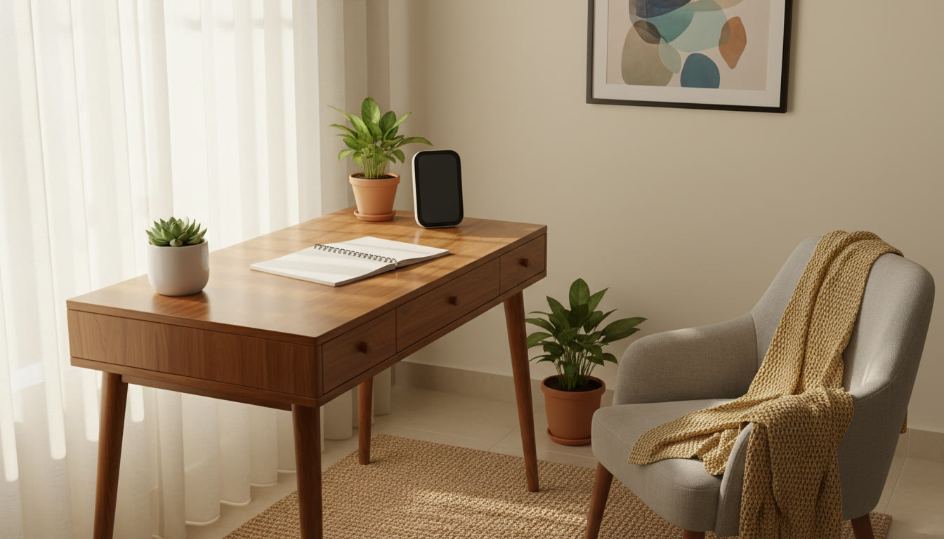 Photo Idea : A calm study corner with a notebook titled "Mini Goals" and a timer on the desk