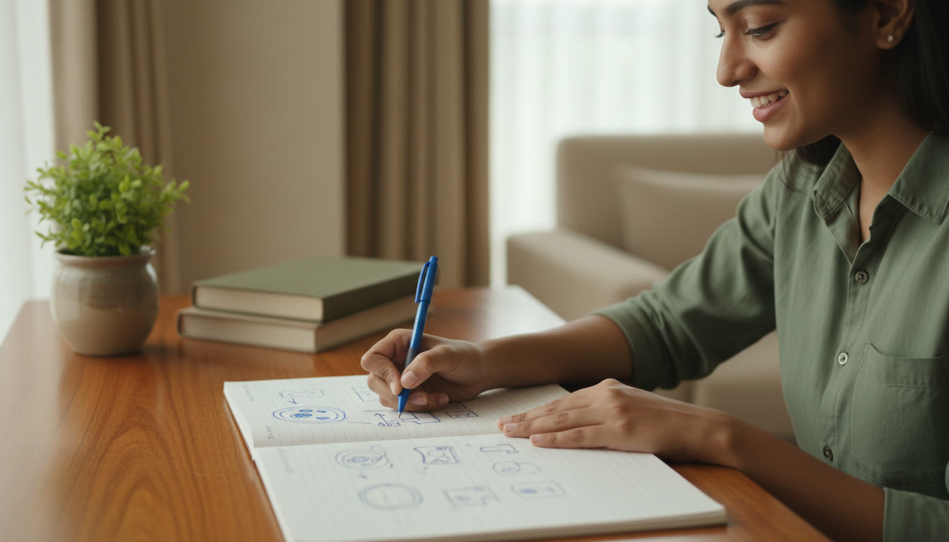 Photo Idea : Close-up of a student drawing a labelled scientific diagram and annotating steps