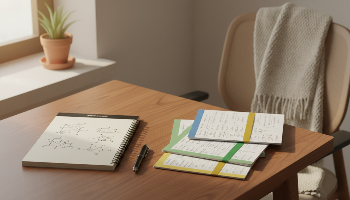 Photo Idea : A tidy study corner with a notebook labelled 