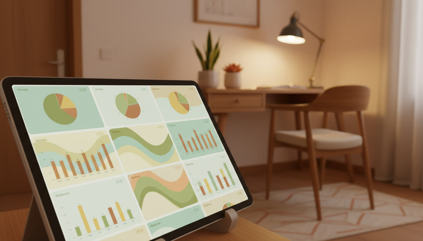 Photo Idea : Close-up of a student’s test analytics dashboard with color-coded strengths and weaknesses