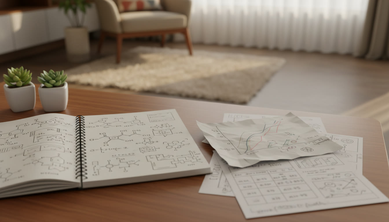 Photo Idea : A close-up of a spiral notebook with a NEET-style formula sheet beside annotated IB lab notes