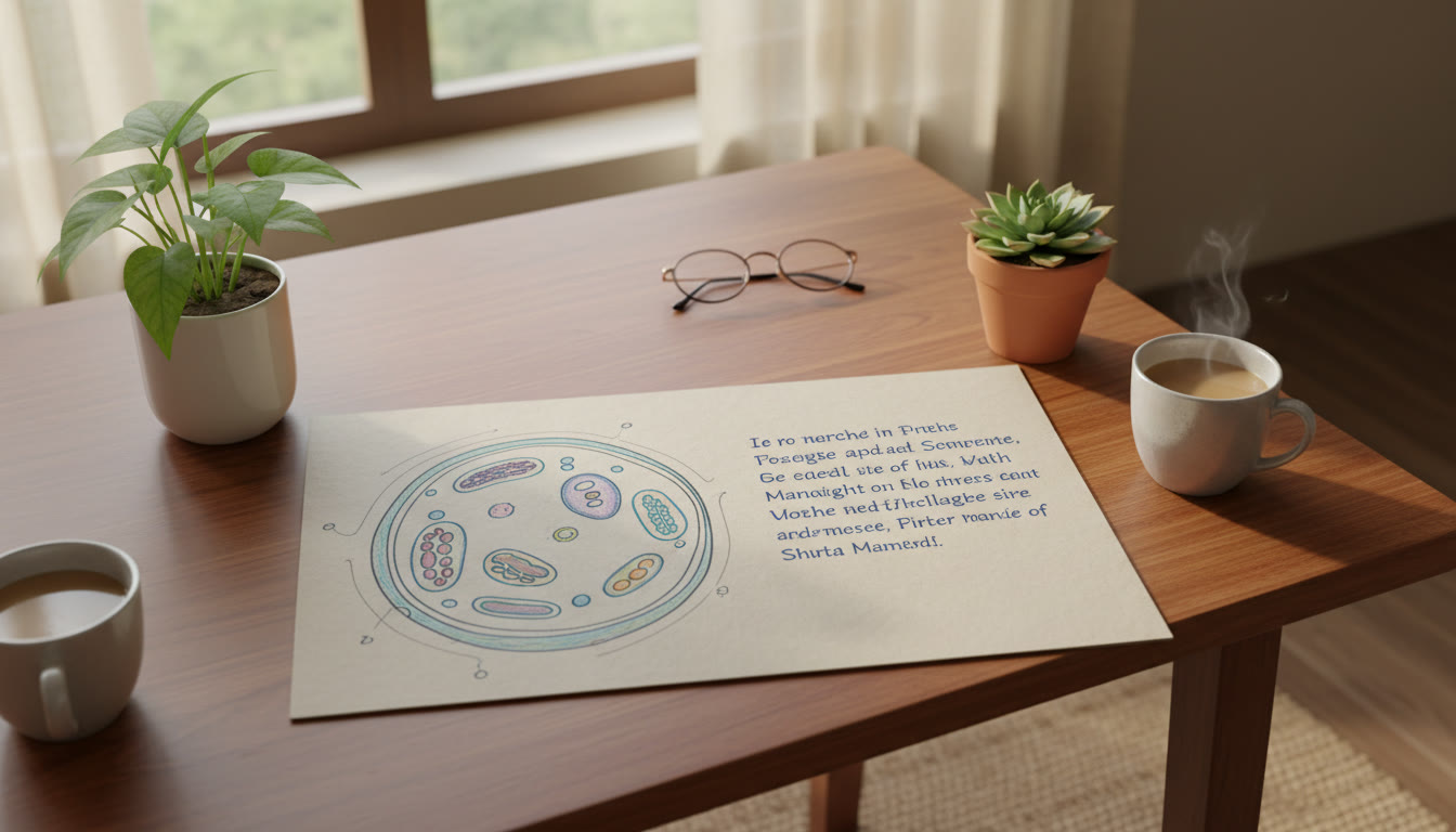 Photo Idea : Close-up of a labelled science diagram drawn neatly beside a short explanatory paragraph