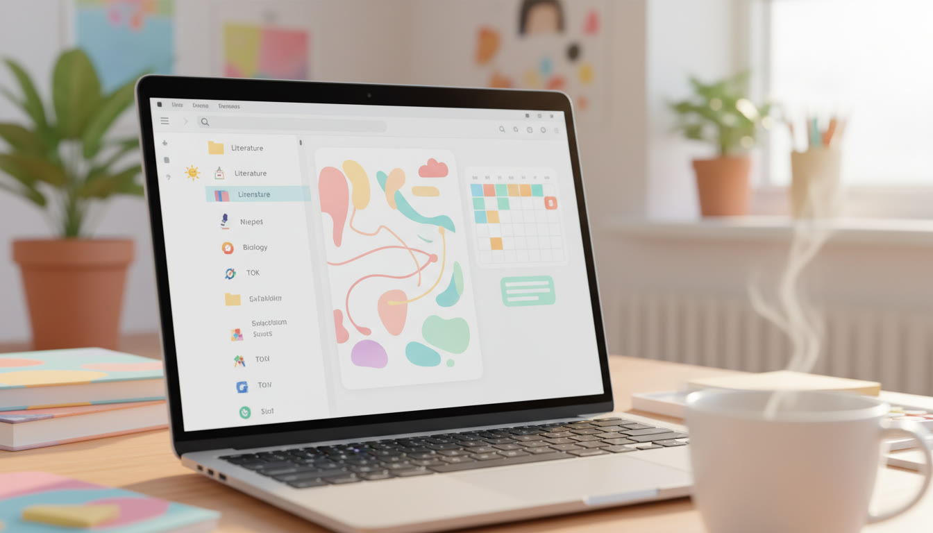 Photo Idea : Close-up of a laptop screen showing a clear folder structure and a meeting-notes document open alongside a calendar.