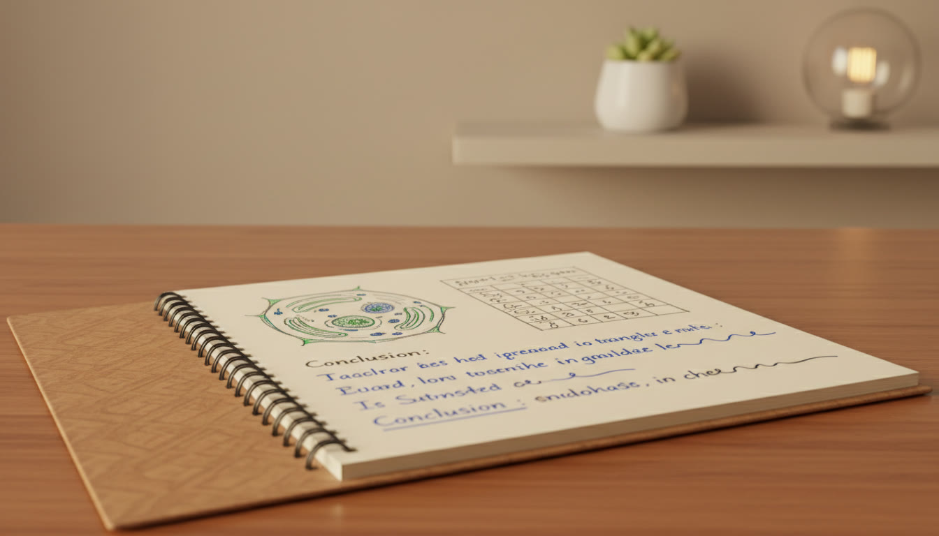 Photo Idea : Close-up of a neat lab notebook page showing a clearly labeled diagram, a small table of results, and a short conclusion