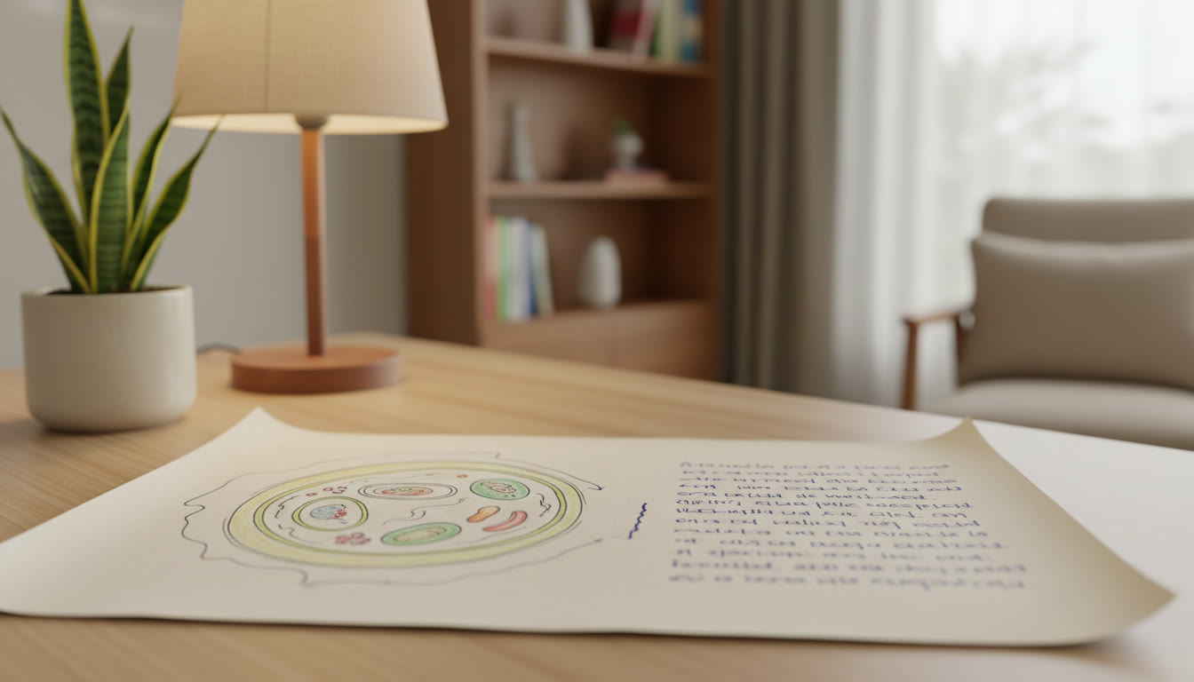 Photo Idea : Close-up of a neatly labeled biology diagram alongside a concise paragraph explanation