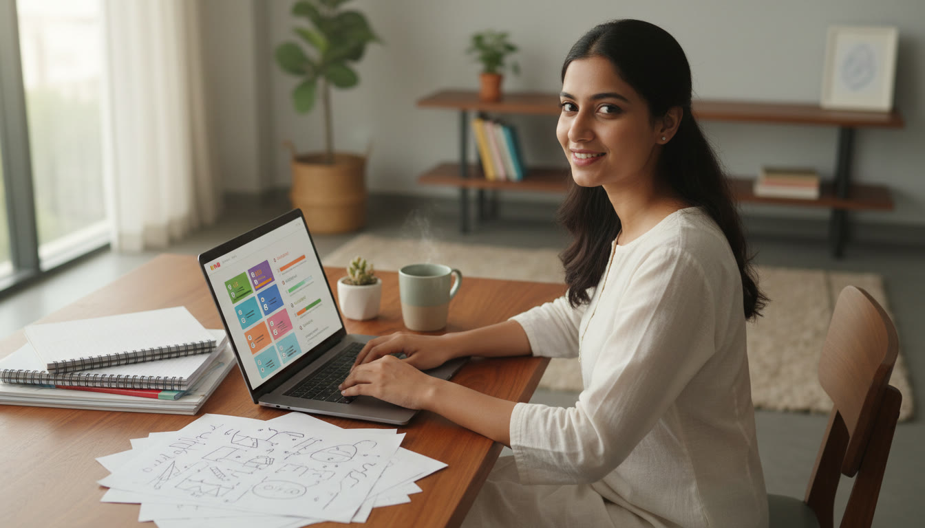 Photo Idea : Student at a desk with ISC notes and a laptop showing a NEET practice test