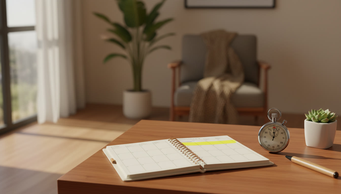 Photo Idea : A study planner notebook open to a weekly plan, with a highlighted 3-hour slot marked 