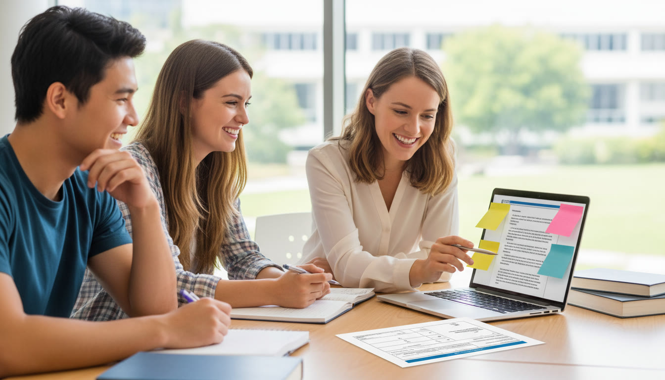 Photo Idea : A small group tutorial with a tutor pointing at a student