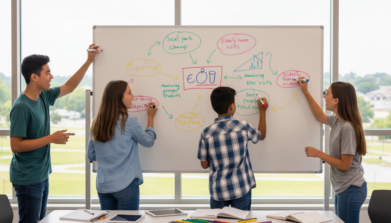 Photo Idea : students mapping a community service plan on a whiteboard