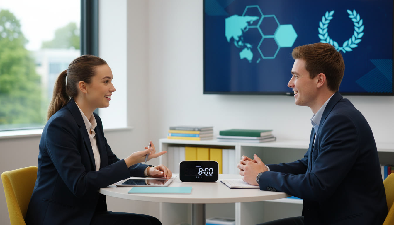 Photo Idea : A student practicing an MMI station with a partner and a timer