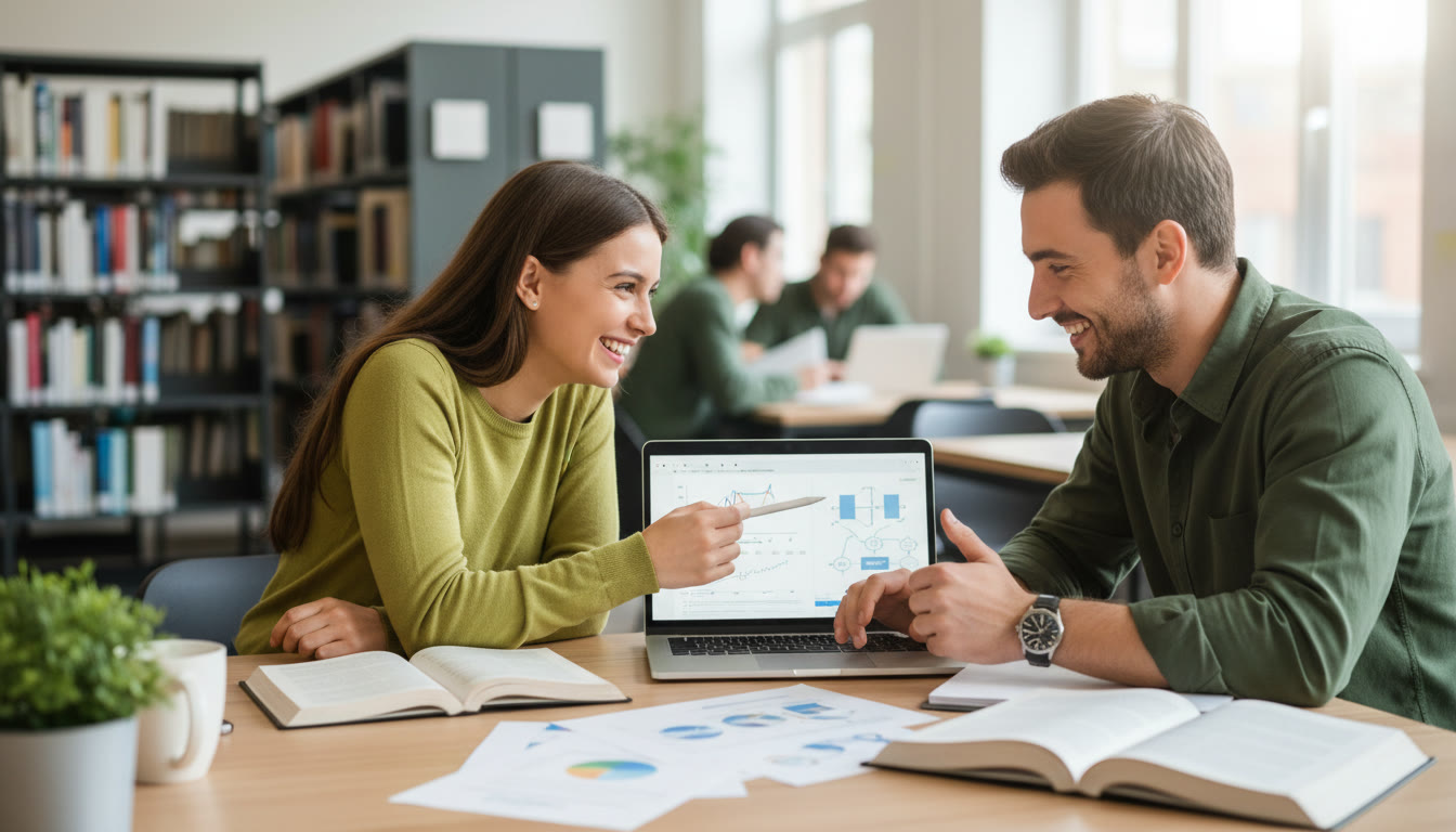 Photo Idea : A student working one‑to‑one with a tutor over an IA draft on a laptop