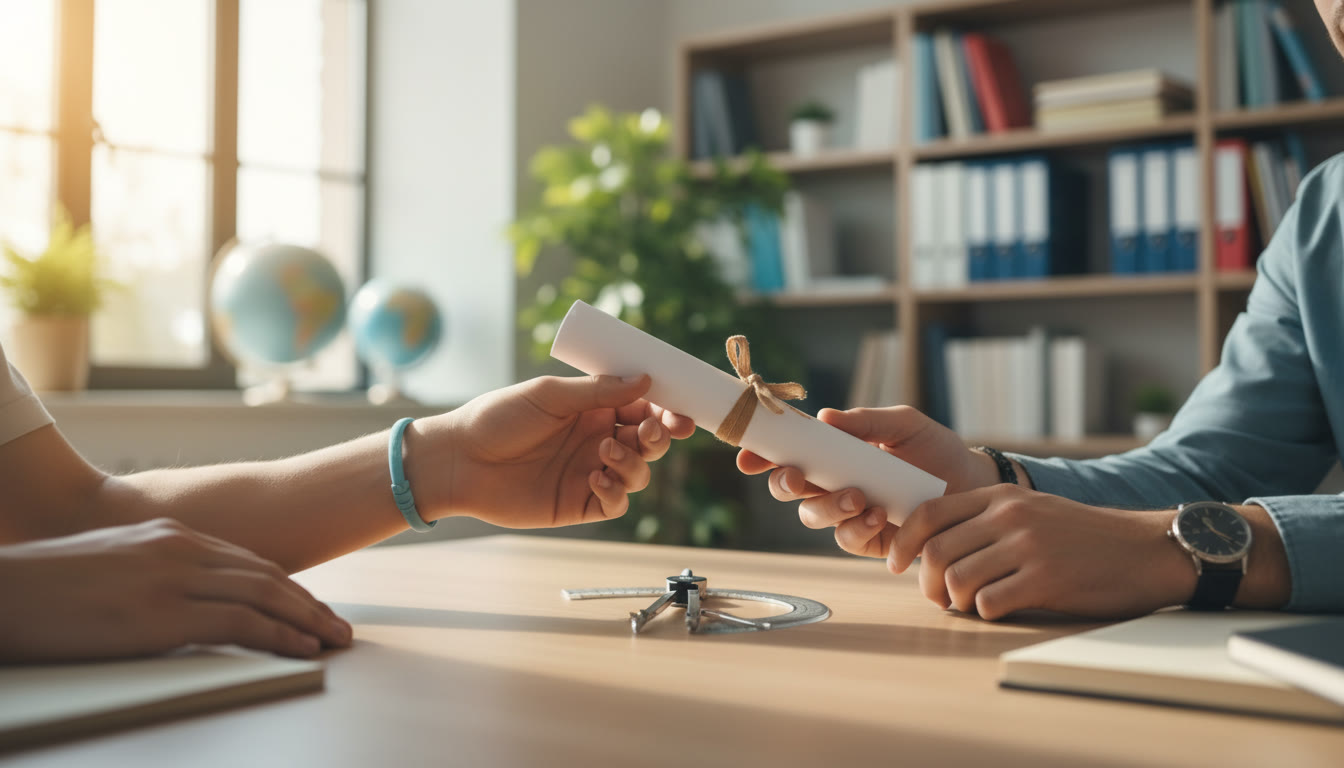 Photo Idea : Close-up hands exchanging a tool or a contract, framed to protect identity