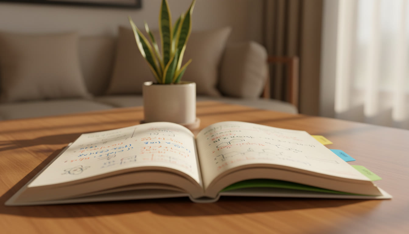 Photo Idea : Close-up of a brightly colored notebook with indexed tabs labeled 