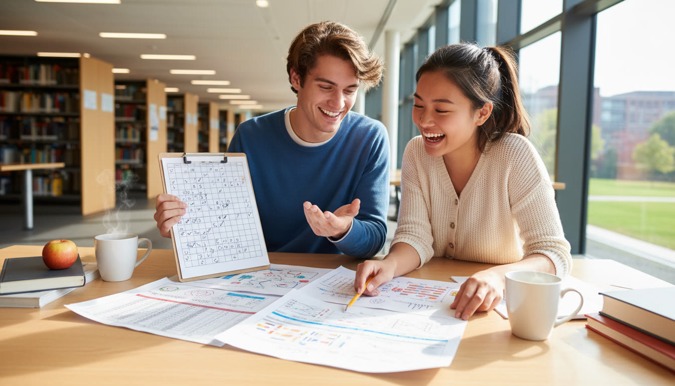 Photo Idea : Two students reviewing a printed checklist and annotated data sheet