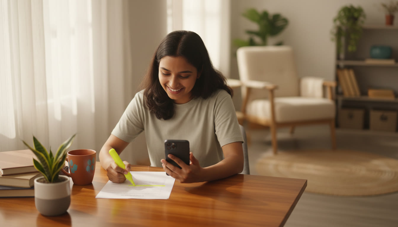 Photo Idea : Student scanning a question paper with a highlighter
