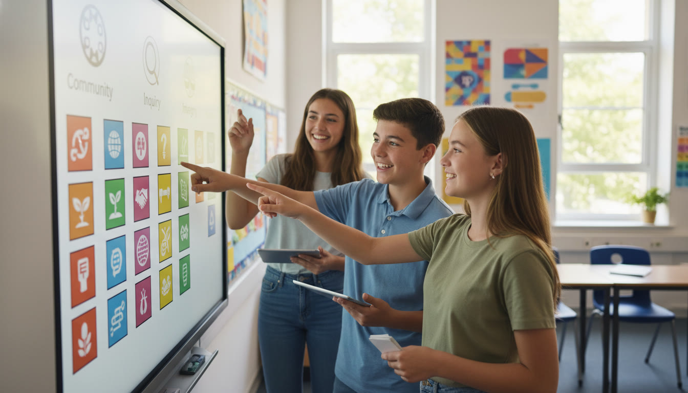 Photo Idea : A small group of students around a whiteboard doing a values card-sort exercise