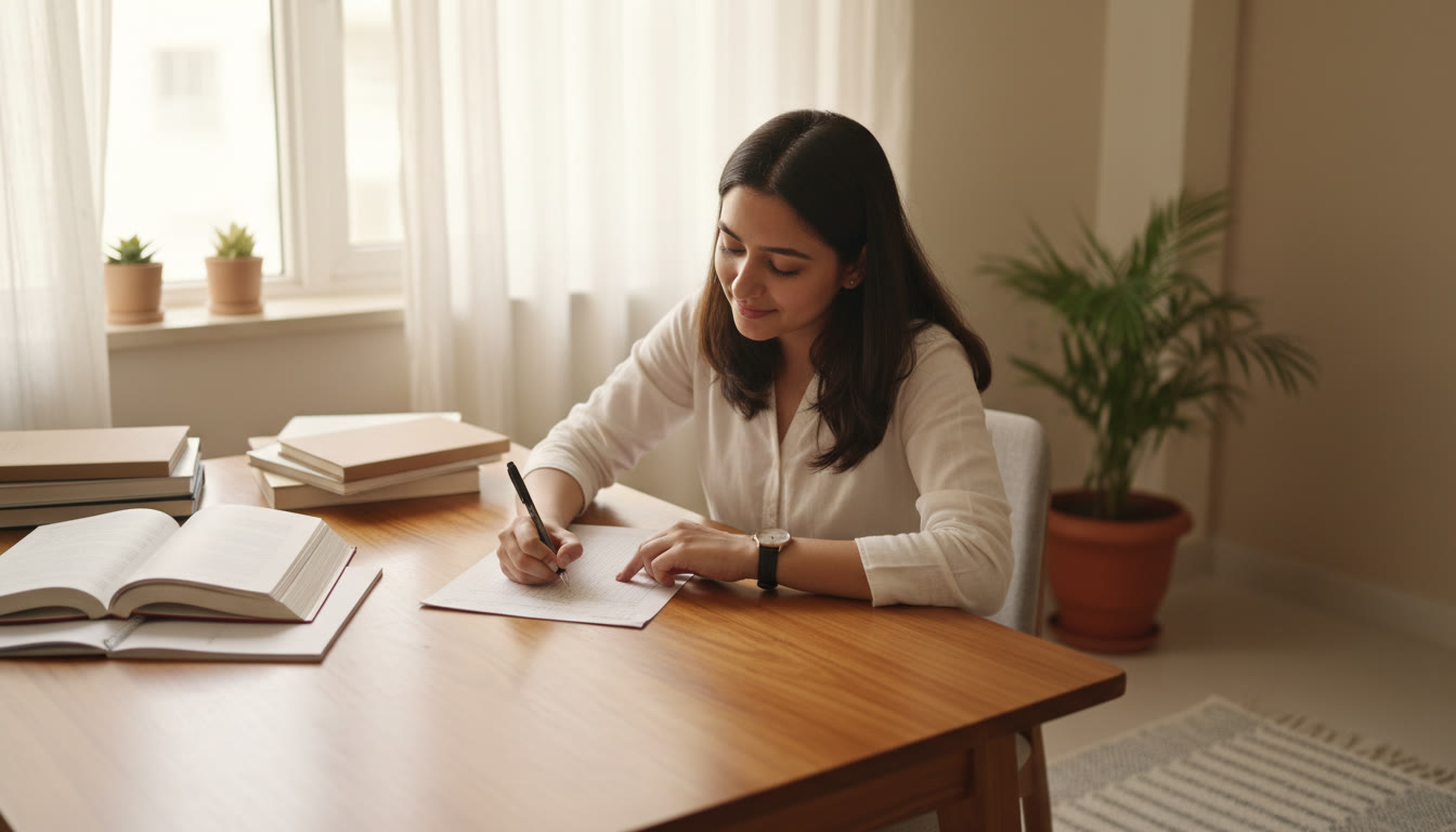 Photo Idea : A student filling an OMR sheet carefully with a pen, watch face showing time management