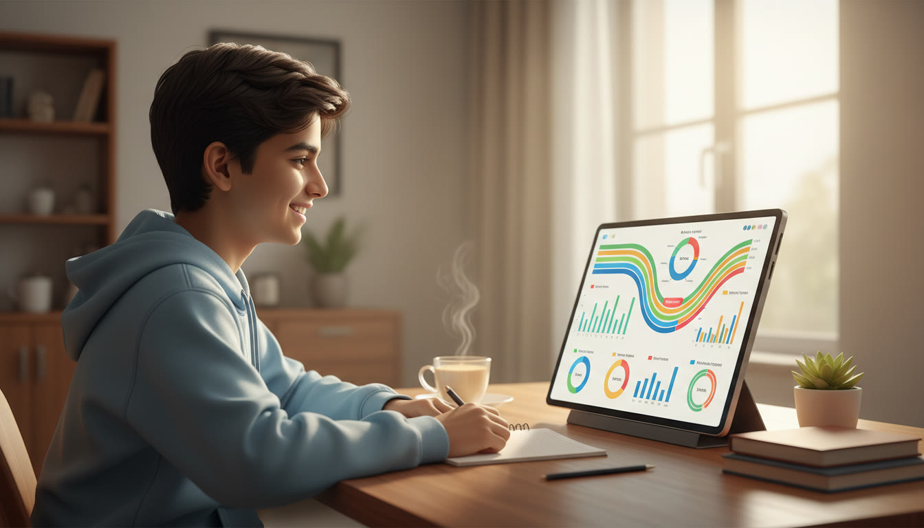 Photo Idea : A student reviewing a mock test analytics dashboard with colored charts and highlighted weak topics