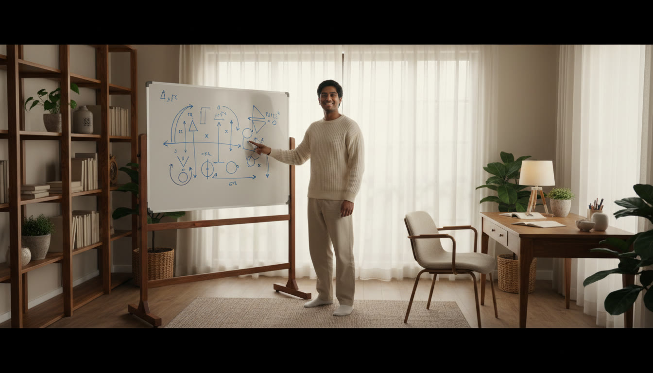 Photo Idea : A whiteboard showing a physics diagram with a student pointing at it
