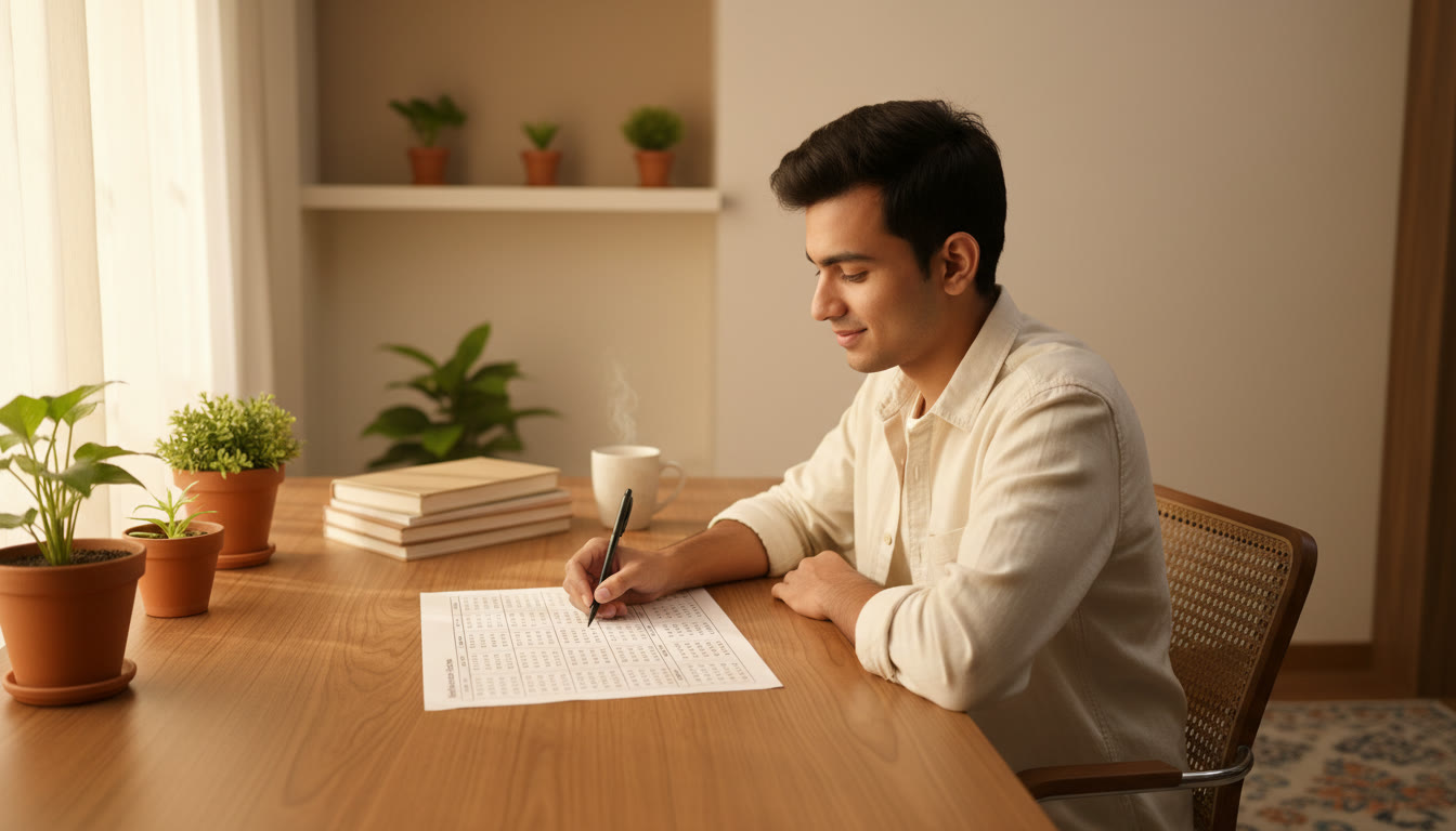 Photo Idea : A student filling an OMR sheet carefully during a mock test