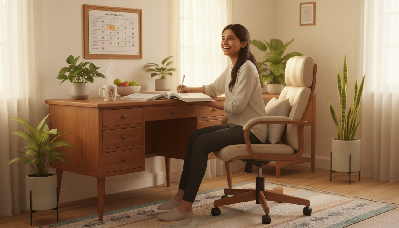 Photo Idea : Student at a desk with a printed weekly timetable and NEET textbooks